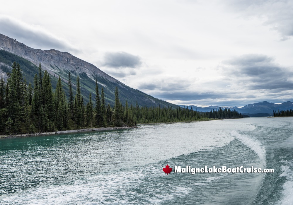 Boat Crusing by Mountains with Trees and Beautiful Island